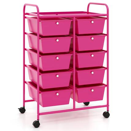 Front. Gymax - Gymax 10-Drawer Storage Cart Utility Rolling Trolley Kitchen Organizer Hot Pink - Hot Pink.