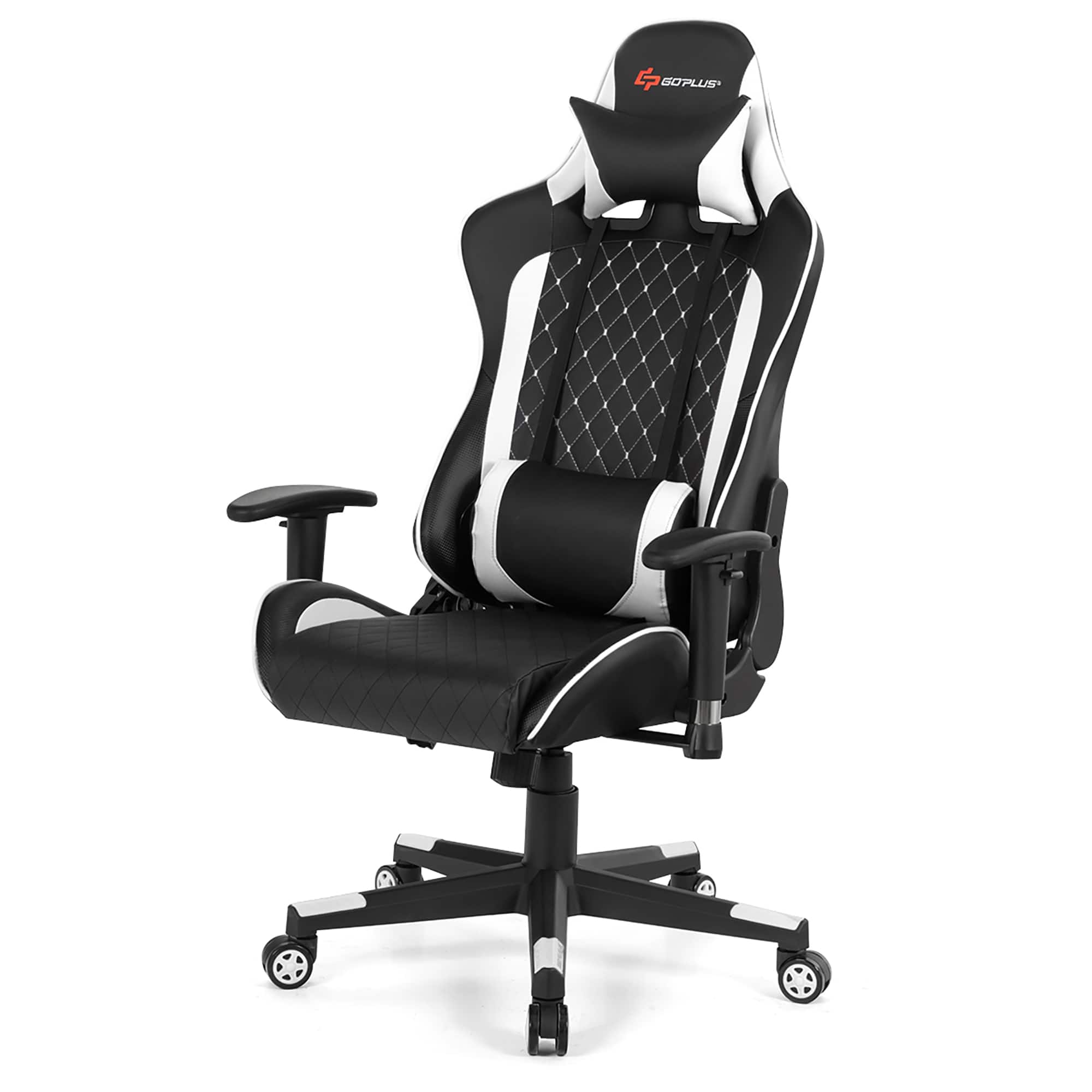 Alt View 17. Costway - Massage Gaming Chair with Headrest - White and Black.