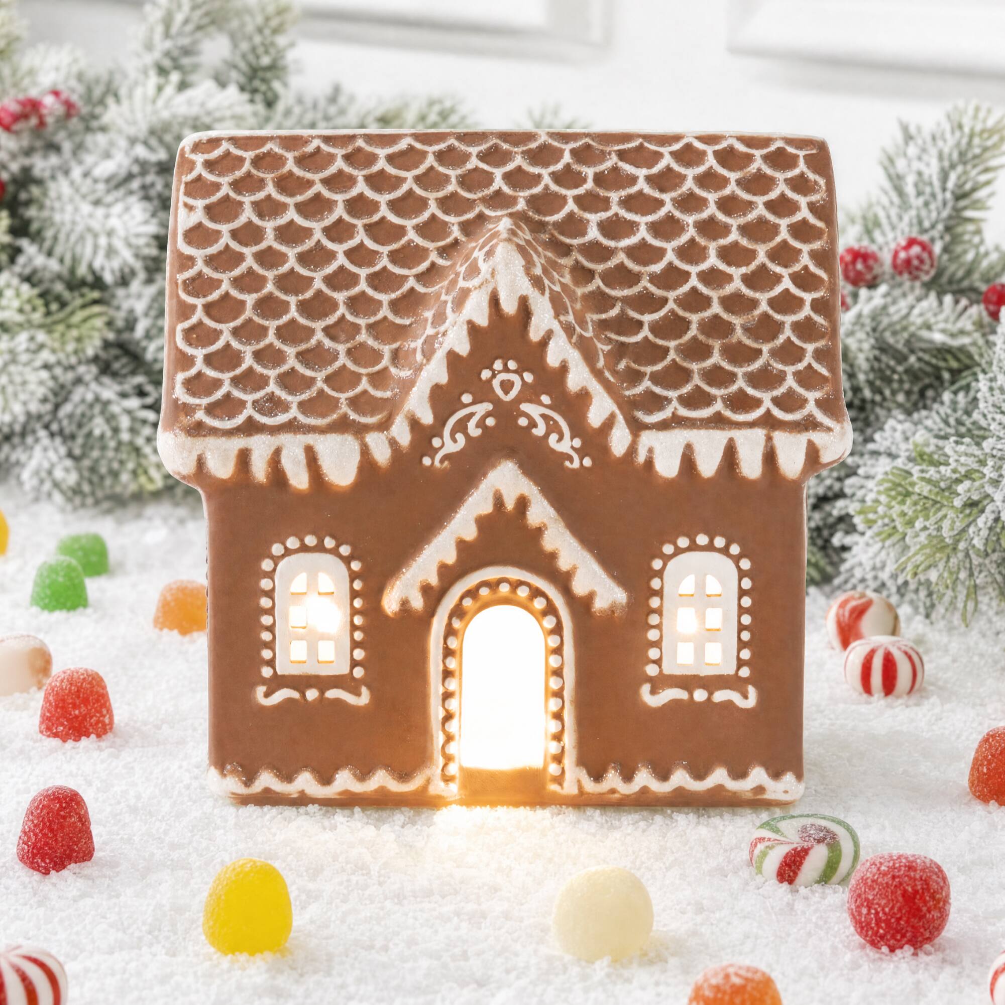 Alt View 7. Best Choice Products - Best Choice Products  Ceramic Gingerbread House Lighted Christmas Decor, 7in Pre-lit Battery Powered Holiday Decoration - Brown.