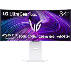 LG UltraGear™ OLED
34"
WQHD 21:9 (3440x1440)
800R
240Hz
0.03ms GtG
webOS 24
