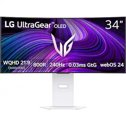 LG UltraGear™ OLED
34"
WQHD 21:9 (3440x1440)
800R
240Hz
0.03ms GtG
webOS 24