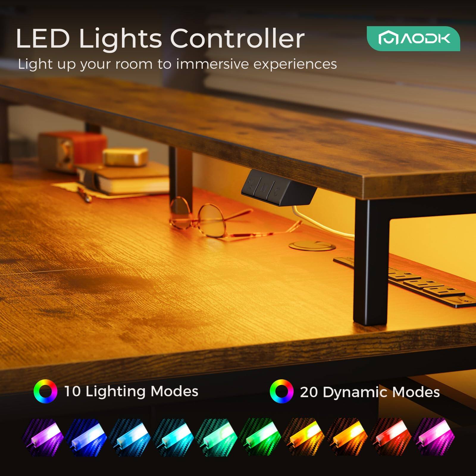 LED Lights Controller  
Light up your room to immersive experiences  

AODK  
10 Lighting Modes  
20 Dynamic Modes