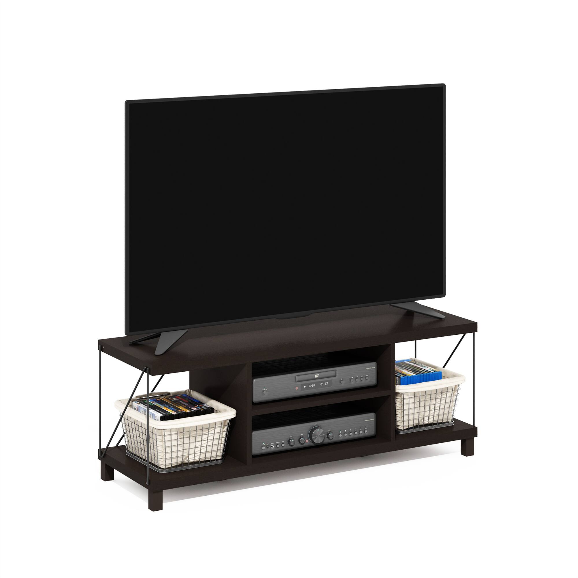 Alt View 3. Furinno - Besi No Tools Assembly Industrial Style TV Stand, Entertainment Center for 50 inch TV - Dark Oak.