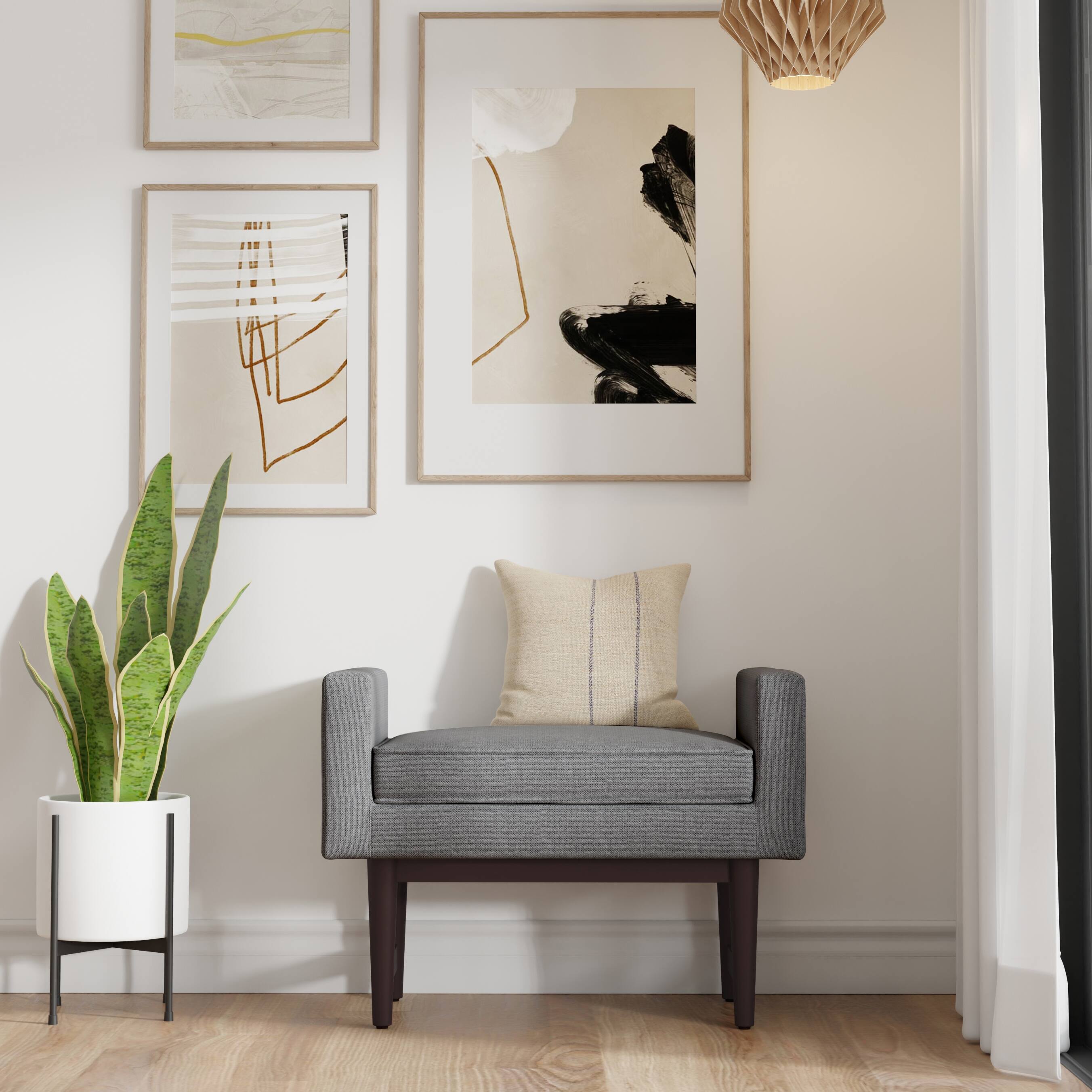 Angle. Simpli Home - Scott 29 inch Wide Rectangle Small Ottoman Bench in Pewter Grey Linen Fabric - Pewter Grey.