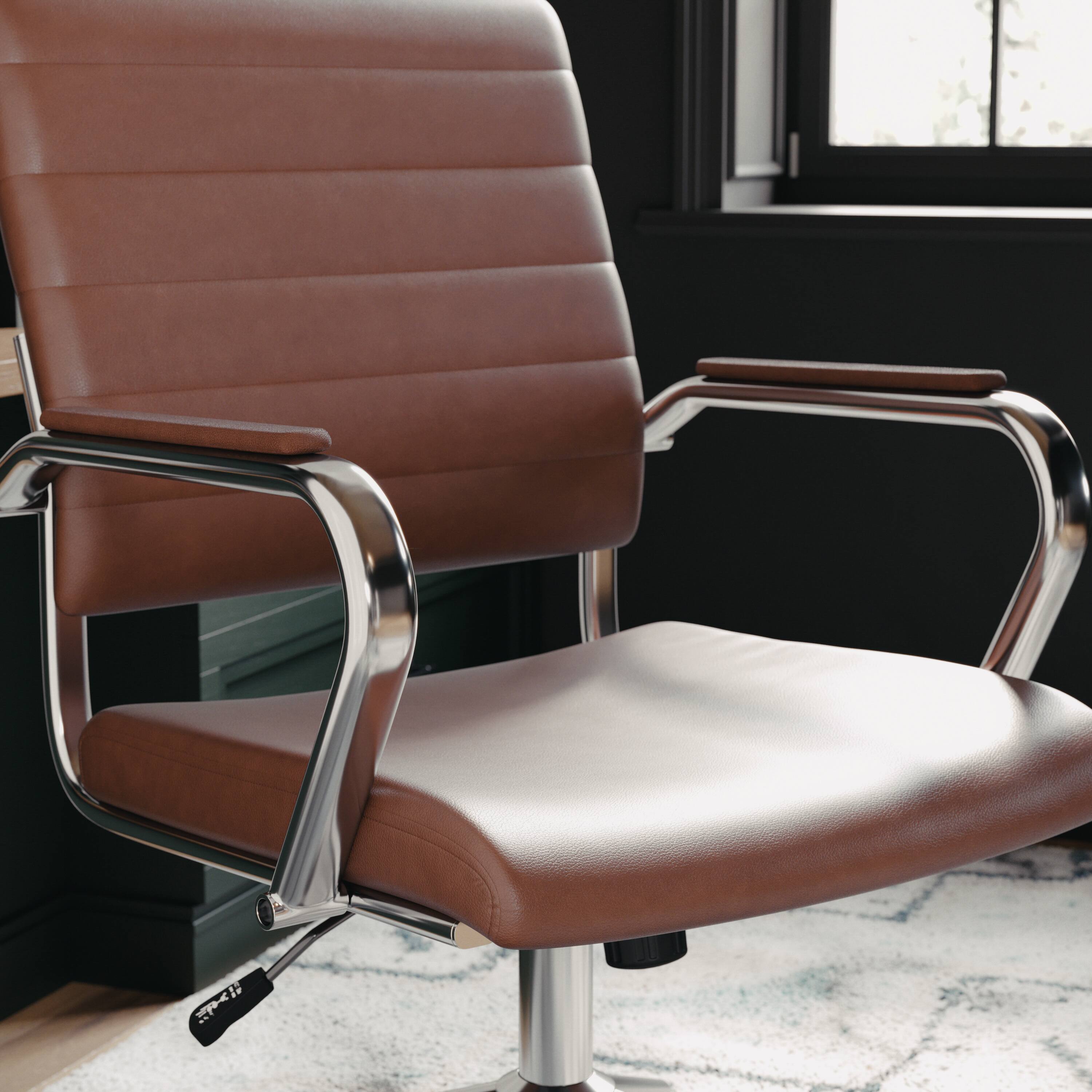 Alt View 17. Martha Stewart - Piper Ribbed Faux Leather Office Chair - Saddle Brown Faux Leather/Polished Nickel.