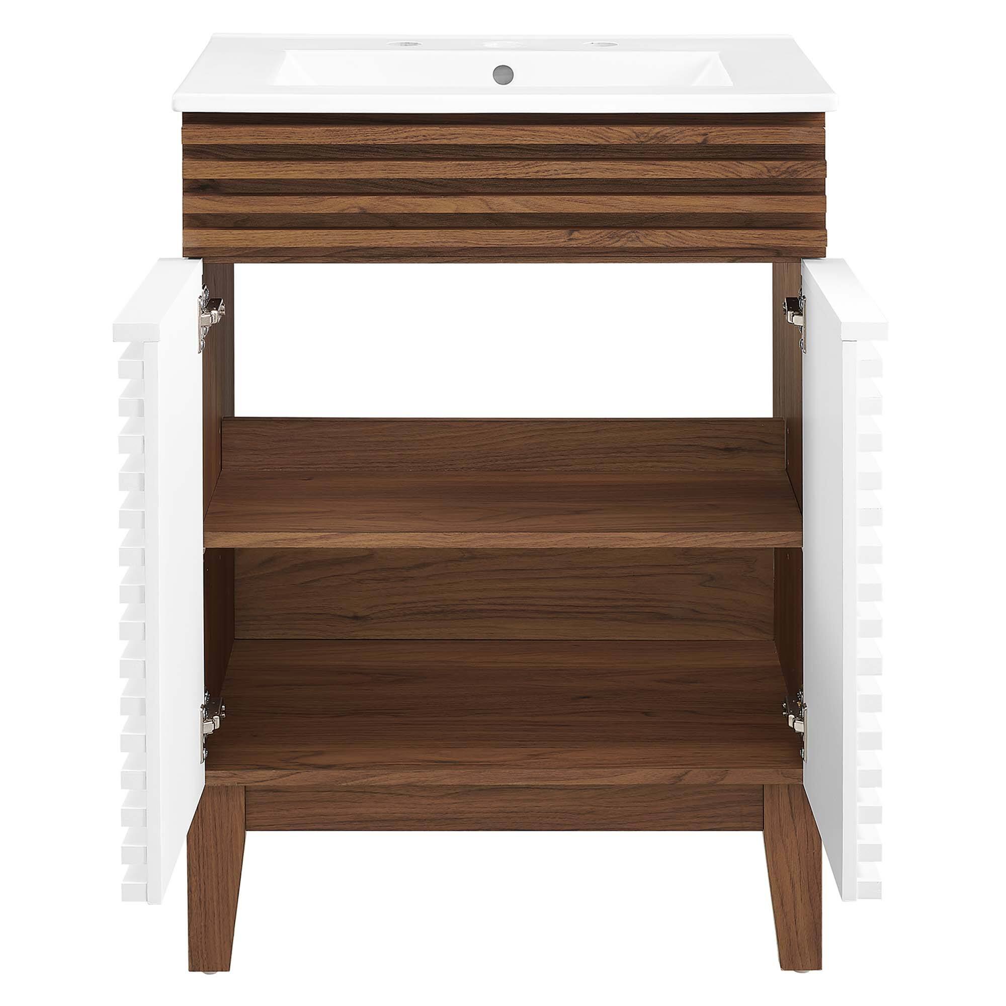 Alt View 4. Modway - Render 18" and 24" Bathroom Vanities with White Basin Included - White Walnut White.