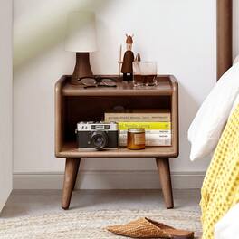 Loheer - Solid Beech Wood Nightstand, Wood Bedside Cabinet with Open Storage - Natural