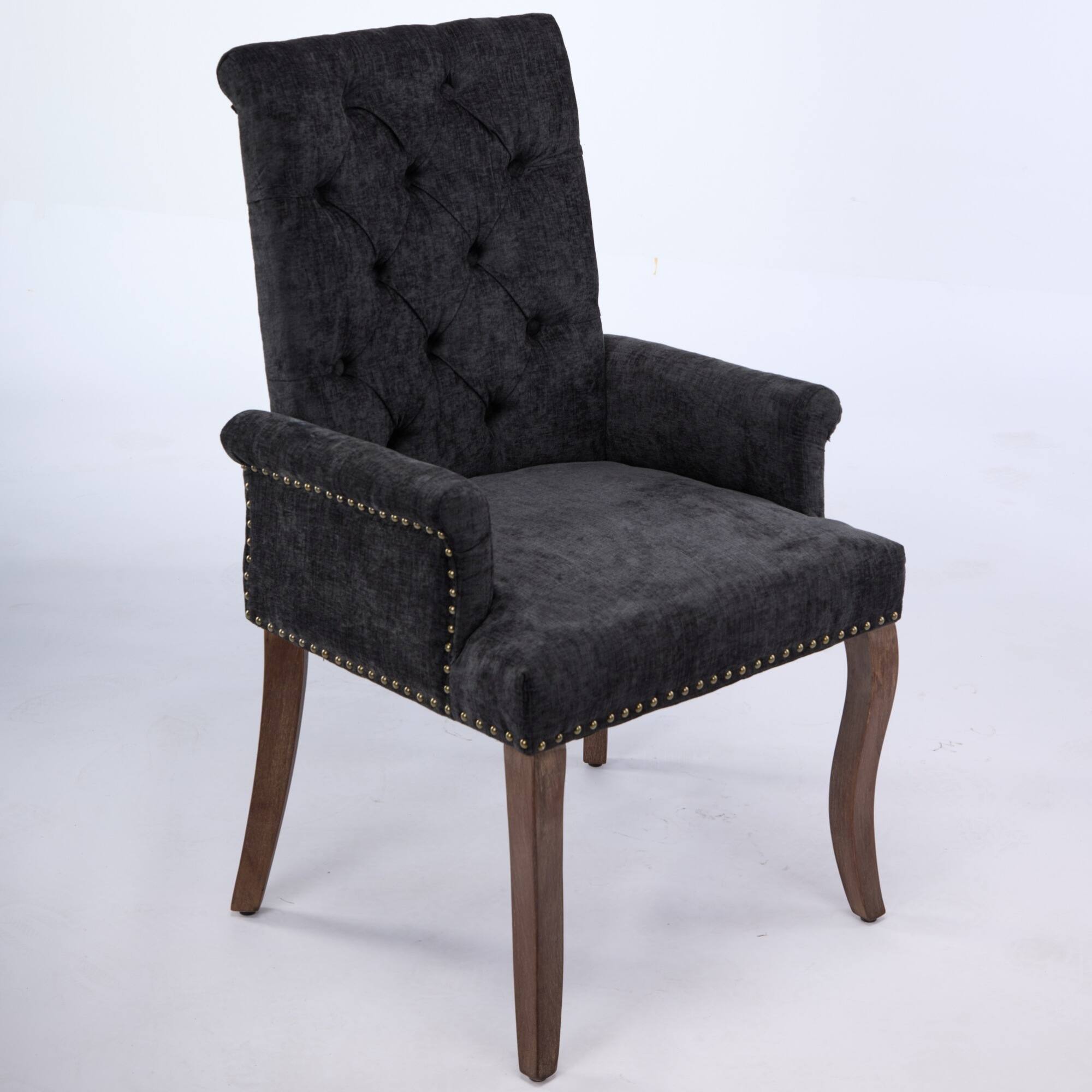 Alt View 1. GOODSILO - Upholstered Tufted Accent Dining Chair with Curved Wood Legs and Chenille Fabric in Neutral Beige - Black.