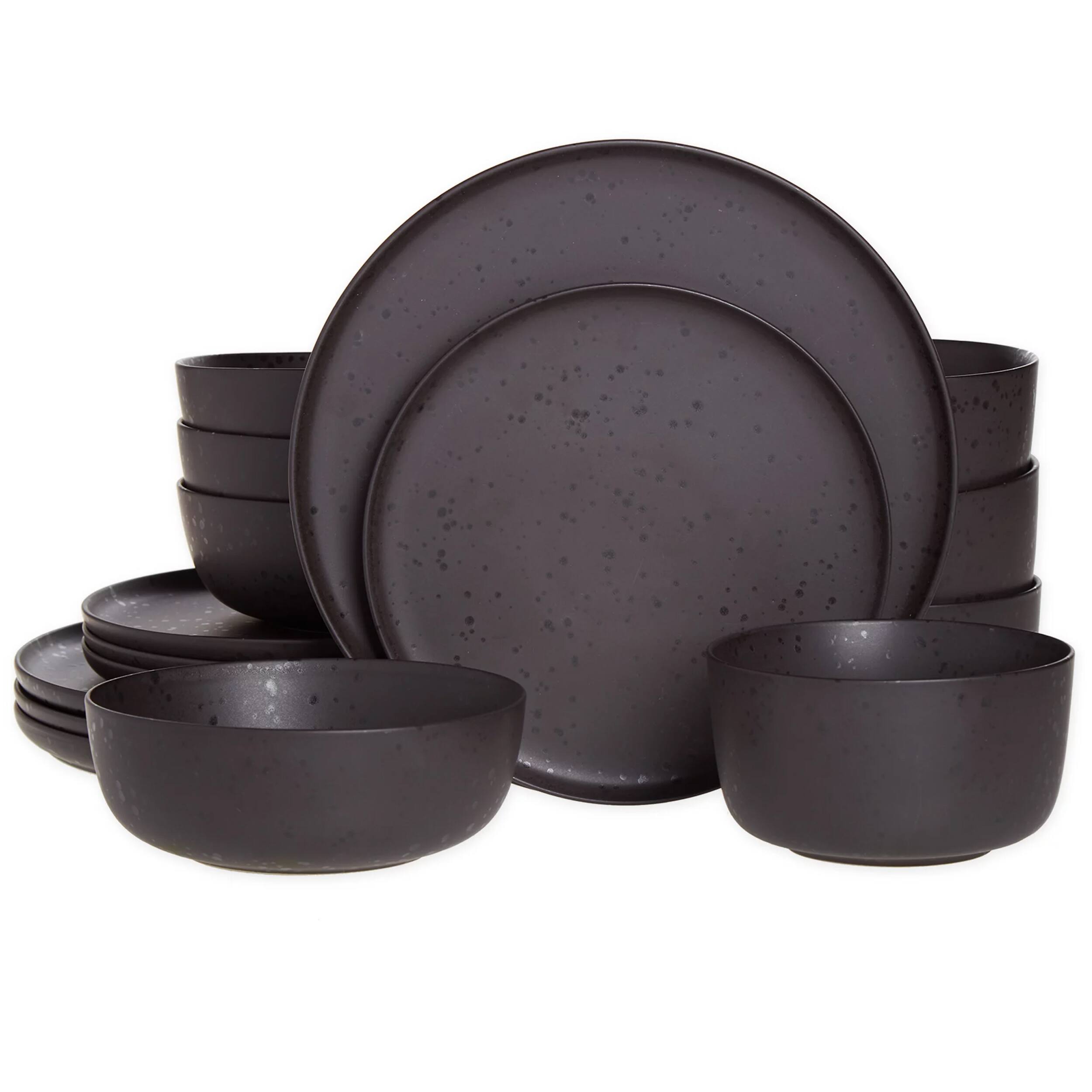 Front. Studio 3b - Studio 3B Mio 16 Piece Stoneware Dinnerware Set in Pepper With Reactive Glaze - Pepper.