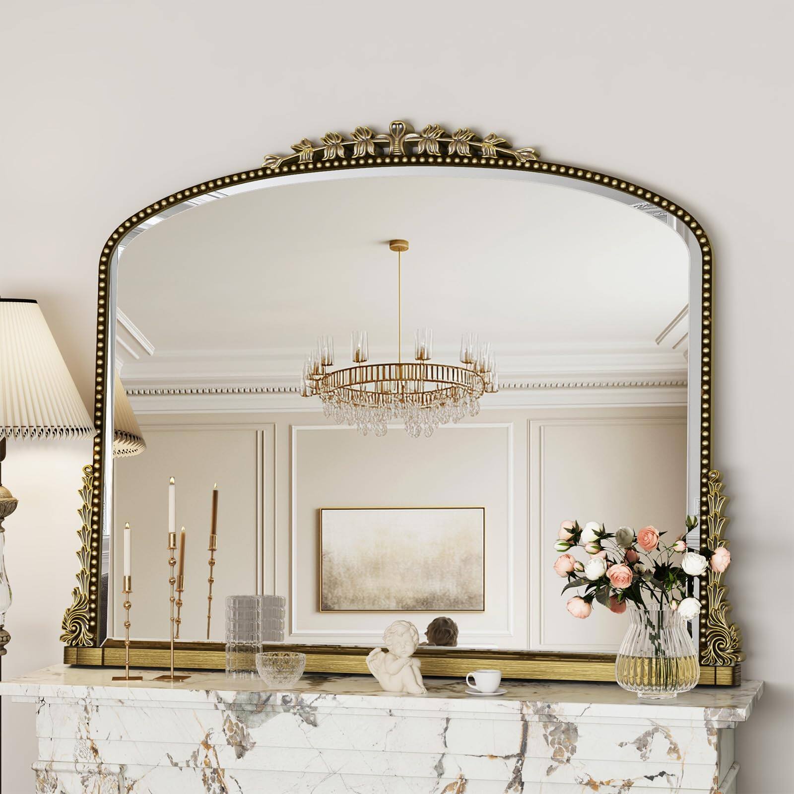 Alt View 1. Comfort Essence - Wall Mirror Vintage Carved Bathroom 32" X 40" Antique Metal Frame For Bedroom Living Room Entryway Firepl... - Gold-32"L x 40"W-Luxury Style.