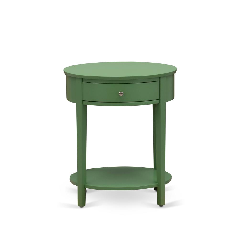 Back. East West Furniture - HI-12-ET Mid Century Modern Nightstand with 1 Wood Drawer, Stable and Sturdy Constructed - Clover Green Finish - Clover Green.