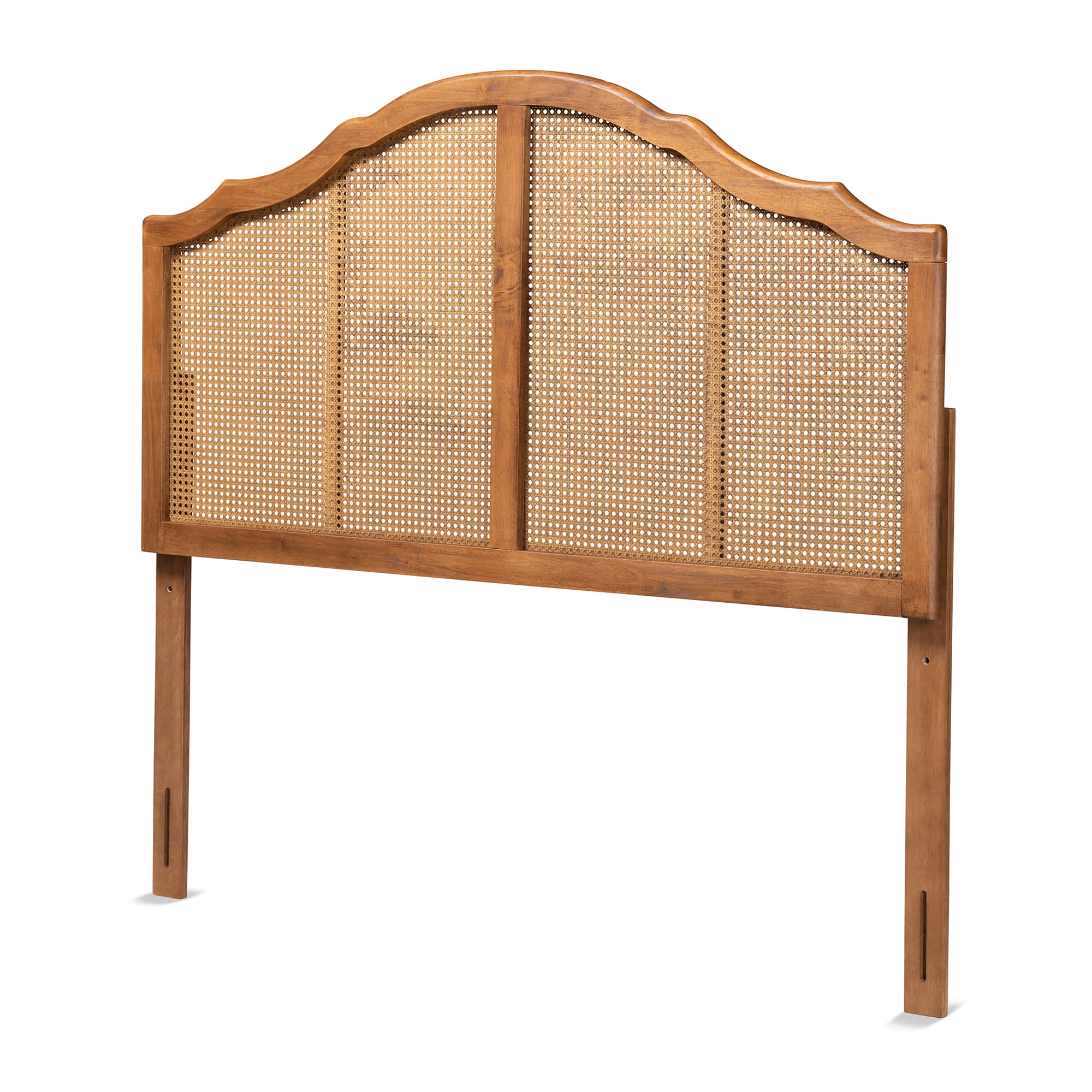 Front. Baxton Studio - Iris Vintage Classic and Traditional Finished Wood and Synthetic Rattan Queen Size Arched Headboard - Ash Walnut.