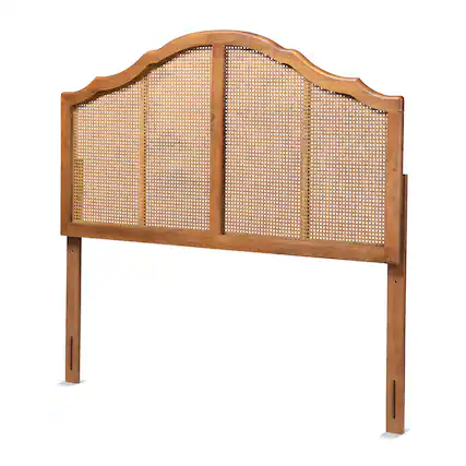 Front. Baxton Studio - Iris Vintage Classic and Traditional Finished Wood and Synthetic Rattan Queen Size Arched Headboard - Ash Walnut.