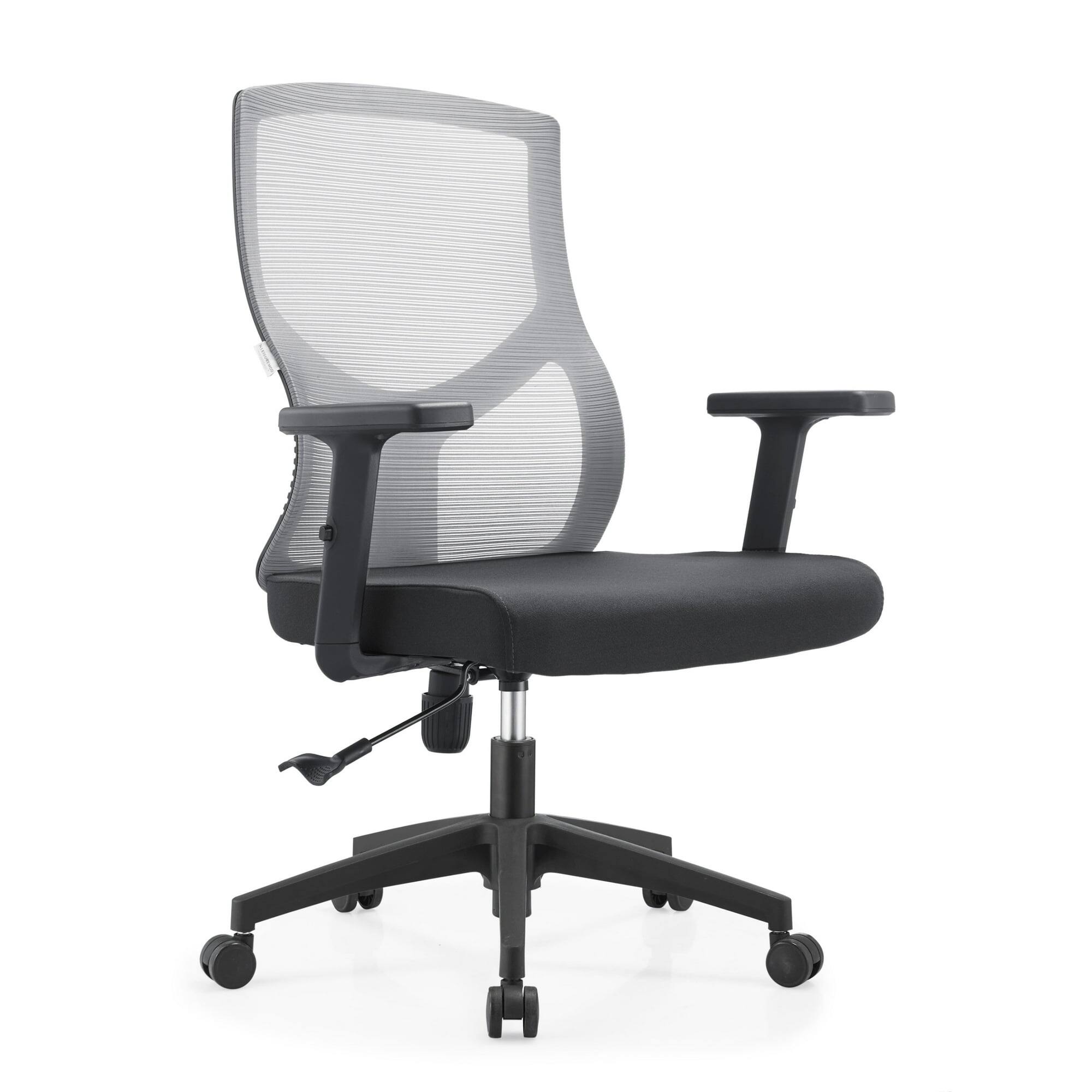 Front. LeisureMod - Glen Office Chair Upholstered Cotton Mid-Back Mesh Computer Chair with Adjustable Height, Swivel and Tilt - Light Grey.
