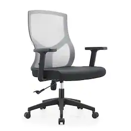 LeisureMod - Glen Office Chair Upholstered Cotton Mid-Back Mesh Computer Chair with Adjustable Height, Swivel and Tilt - Light Gray