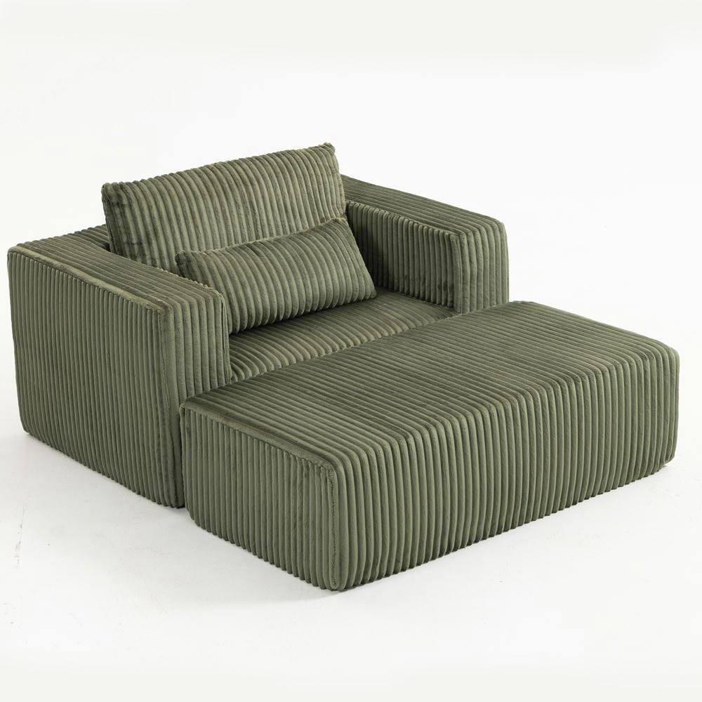 Alt View 4. Kadyn - Oversized All-Foam Lounge Chair with Ottoman, Modular Corduroy, No-Tool Assembly, Green - Green.