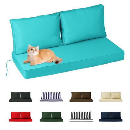 Front. Chateau Abodes - 48"x24" Outdoor Loveseat Cushion Set, Waterproof with Removable Cover, Straps & Zipper for Patio Chair, Sofa & Couch - Lake Blue.