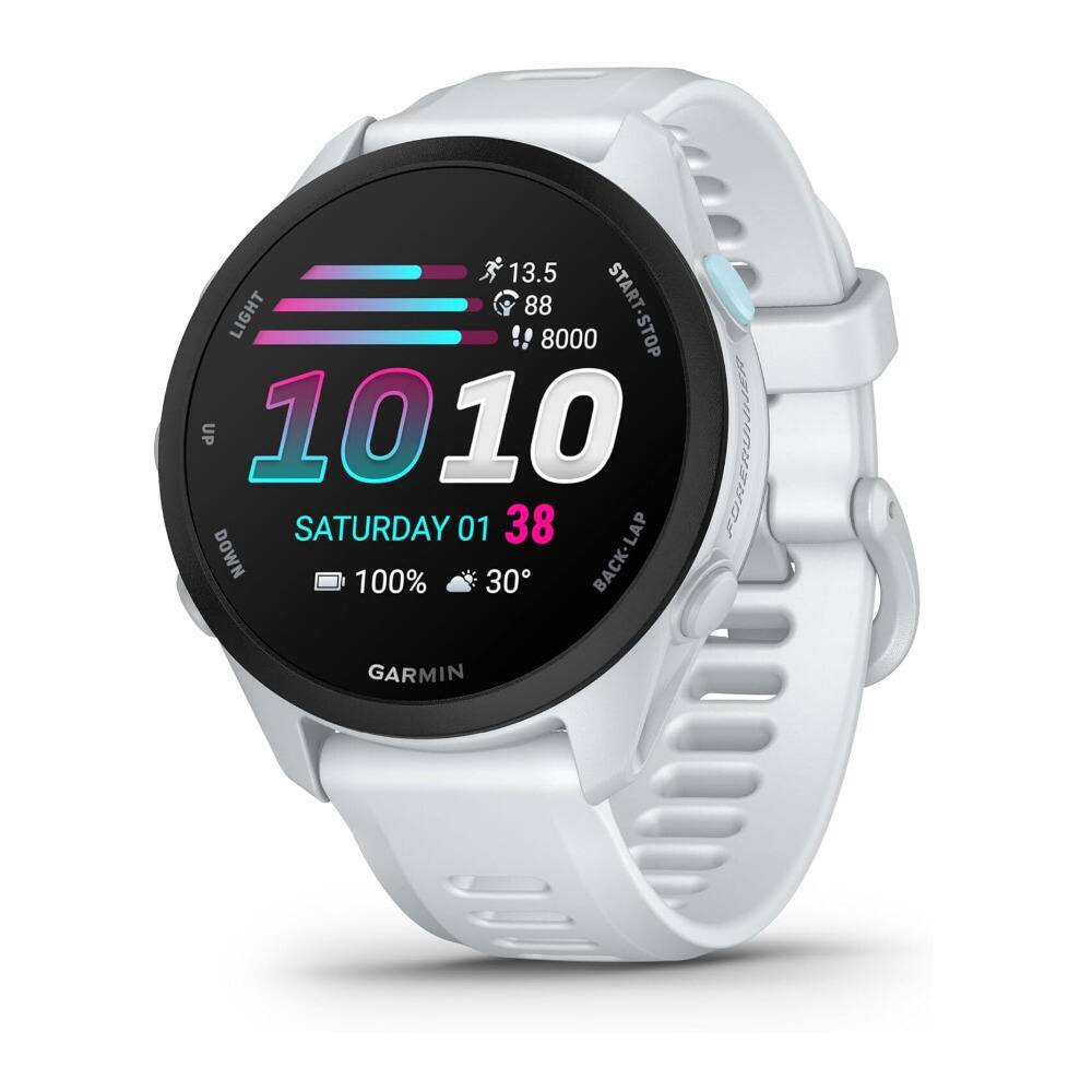 13.5 LIGHT 88 START-STOP 8000 STOP UP 1010 FORERUNNER SATURDAY 01 38 DOWN 100% 30 BACK-LAP GARMIN