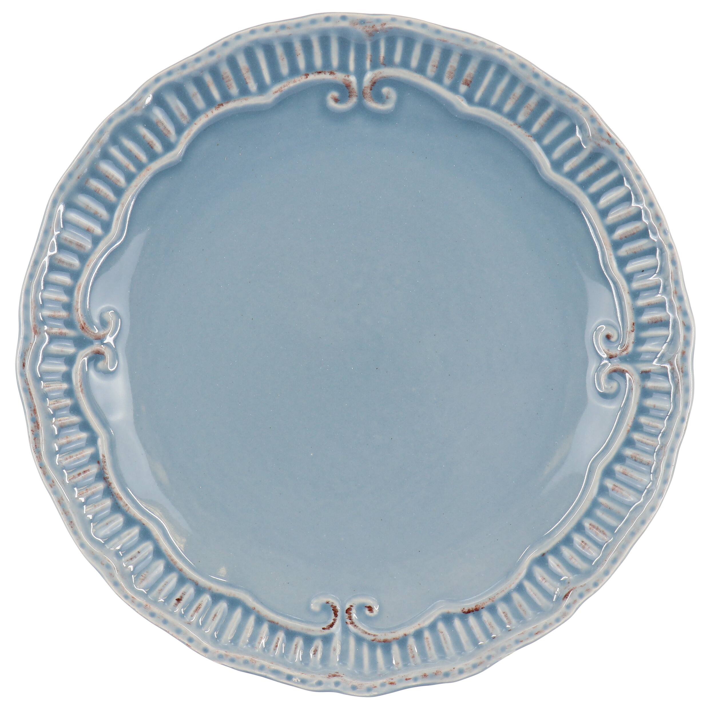 Alt View 1. Modern Southern Home - Modern Southern Home Capri 6 Piece 9 Inch Stoneware Embossed Dessert Plate Set in Blue - Blue.