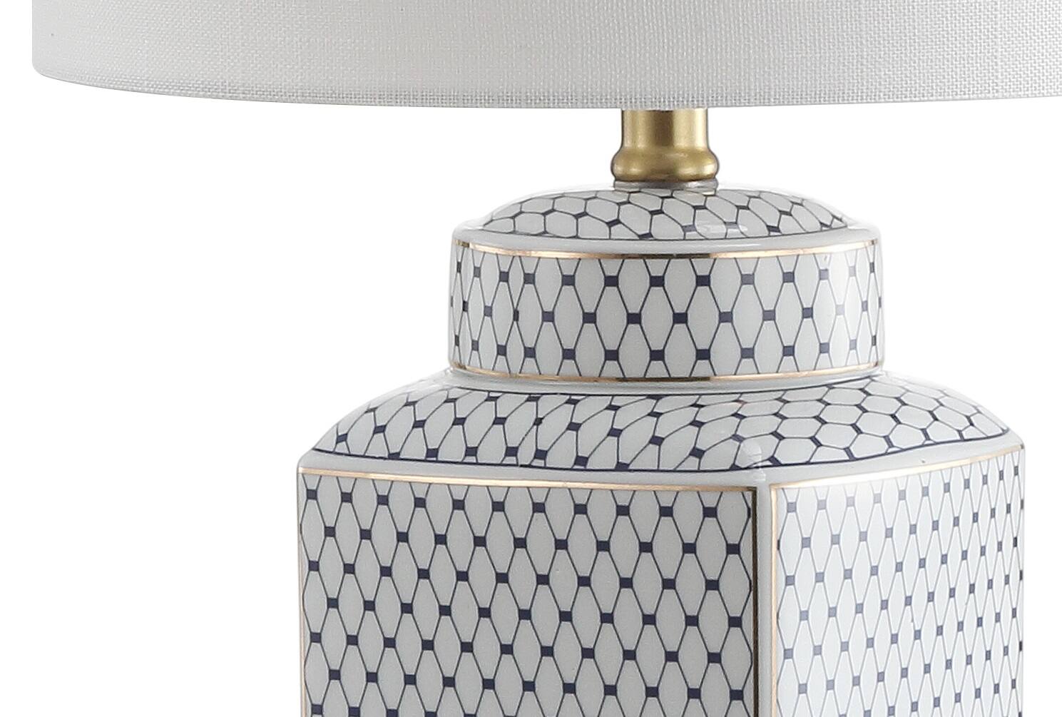 Alt View 4. Jonathan Y - Cleo 21.5" Ceramic/Metal Ginger Jar LED Table Lamp, White/Navy - White/Navy.