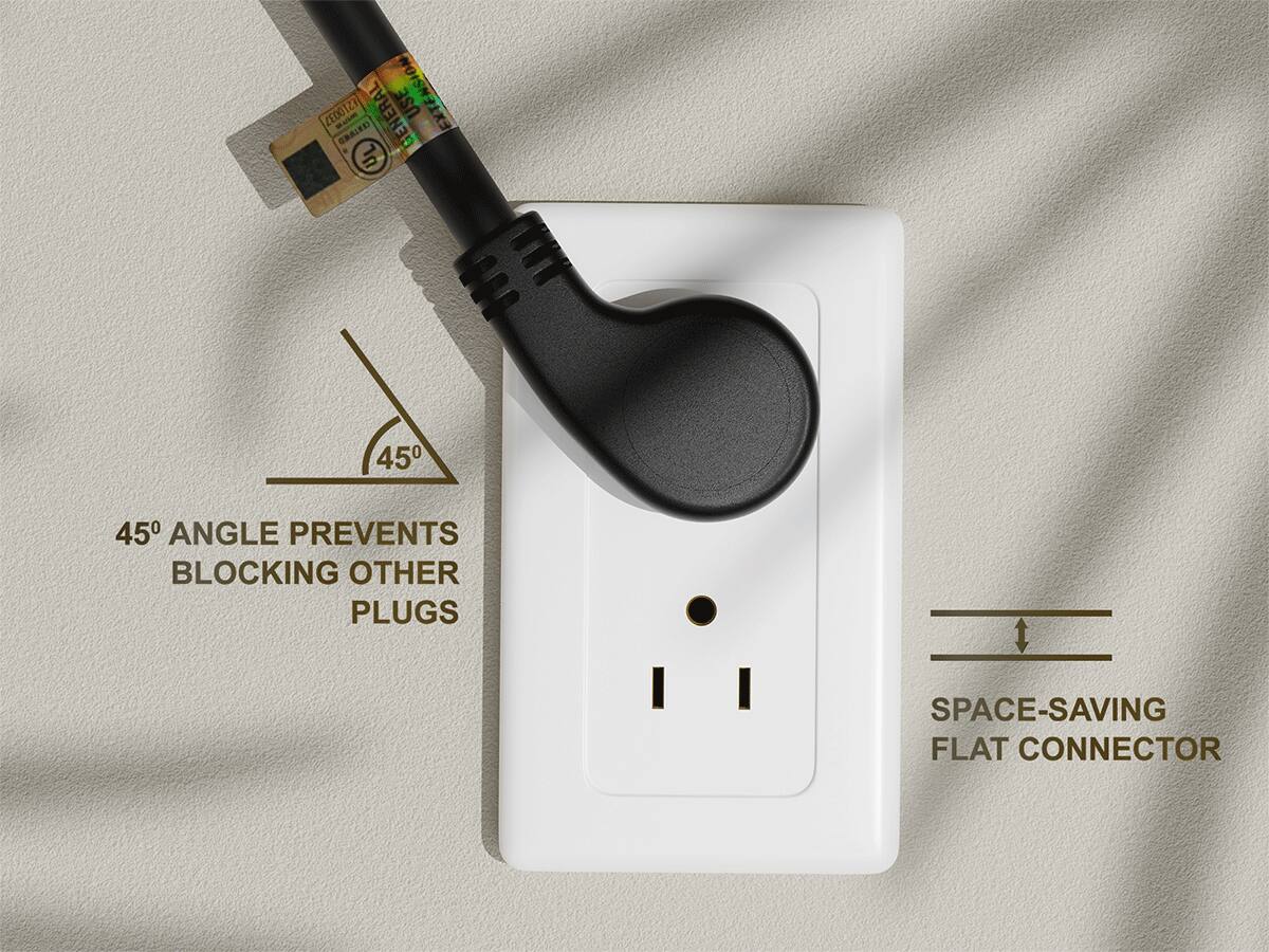 2E00TZ7 - A GENERAL USE EXTENSION EXTENDER WITH A 45° ANGLE PREVENTS BLOCKING OTHER PLUGS. SPACE-SAVING FLAT CONNECTOR