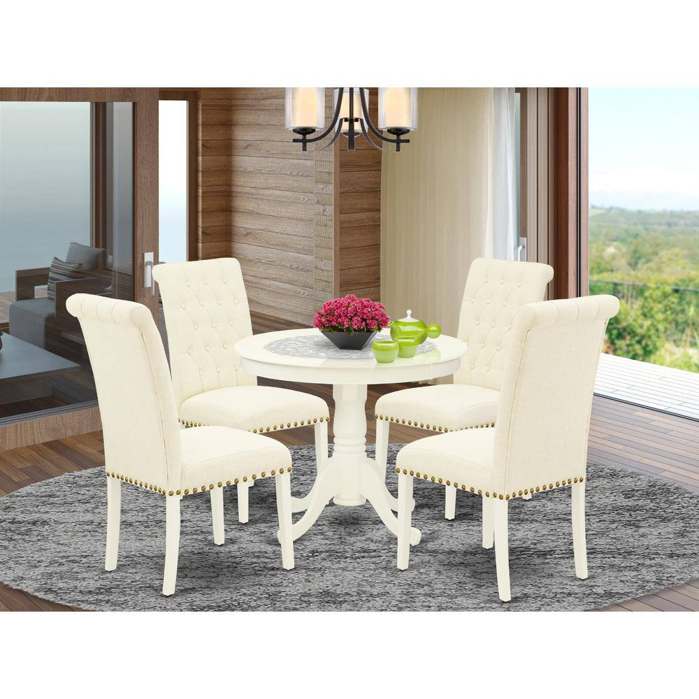Left. East West Furniture - Dining Room Set Linen White - Brown.