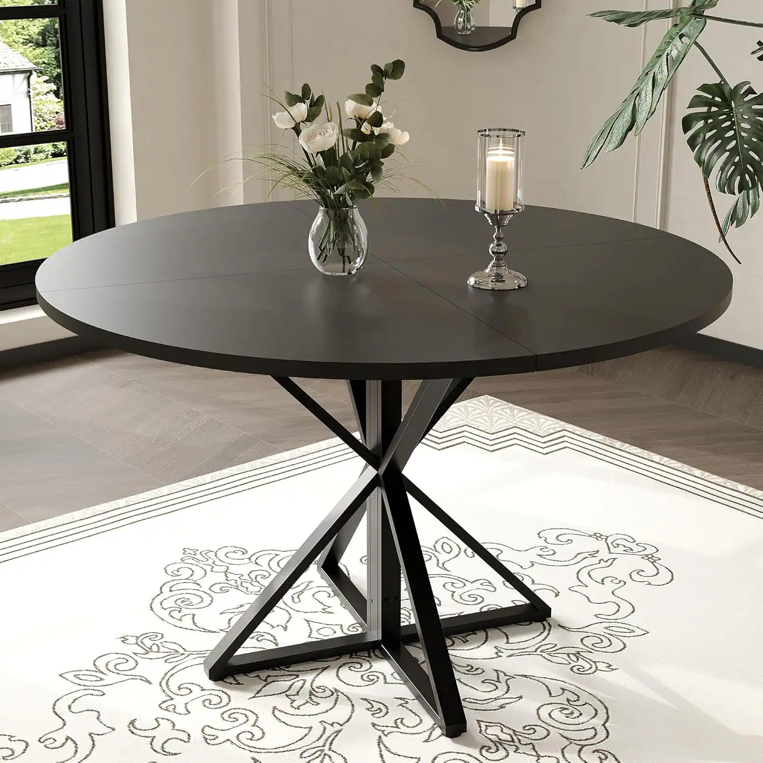 Front. Jojoka - Kitchen Table Round Dining Table for 4 47 inch Farmhouse Kitchen Table Circle Dinner Table - Multiple colors.