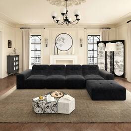 Kadyn - 107" Left Chaise Sectional Sofa, L-Shaped Cloud Design with Corduroy Upholstery, Ready to Use, Grey - Black