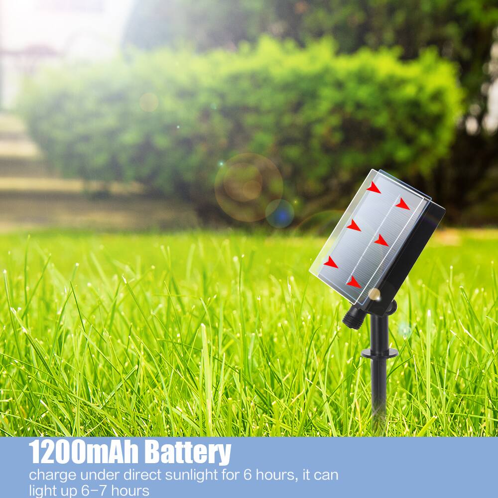1200mAh Battery  
charge under direct sunlight for 6 hours, it can light up 6-7 hours
