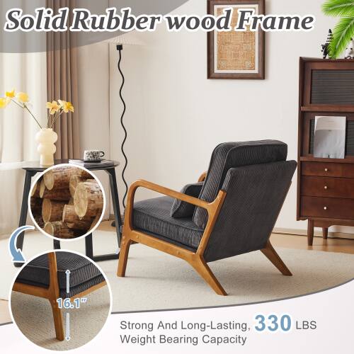 Solid Rubber wood Frame 16.1" Strong And Long-Lasting, 330 LBS Weight Bearing Capacity