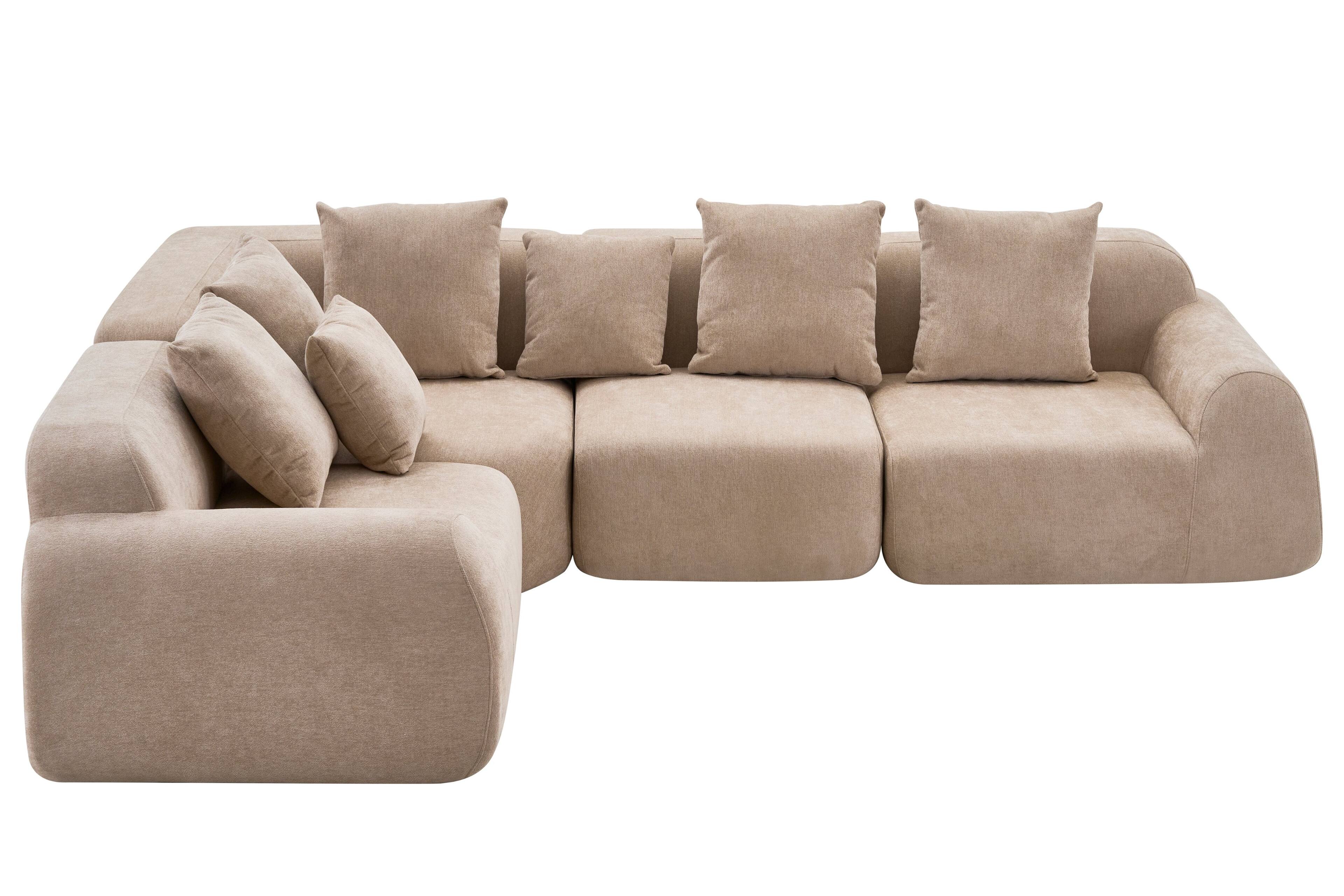 Alt View 2. Roomtec - Oversized Cloud Velvet Curved Sectional Couch 118 Boneless Couch with LShape Chaise Upholstered Compression Memory Foam - Beige.