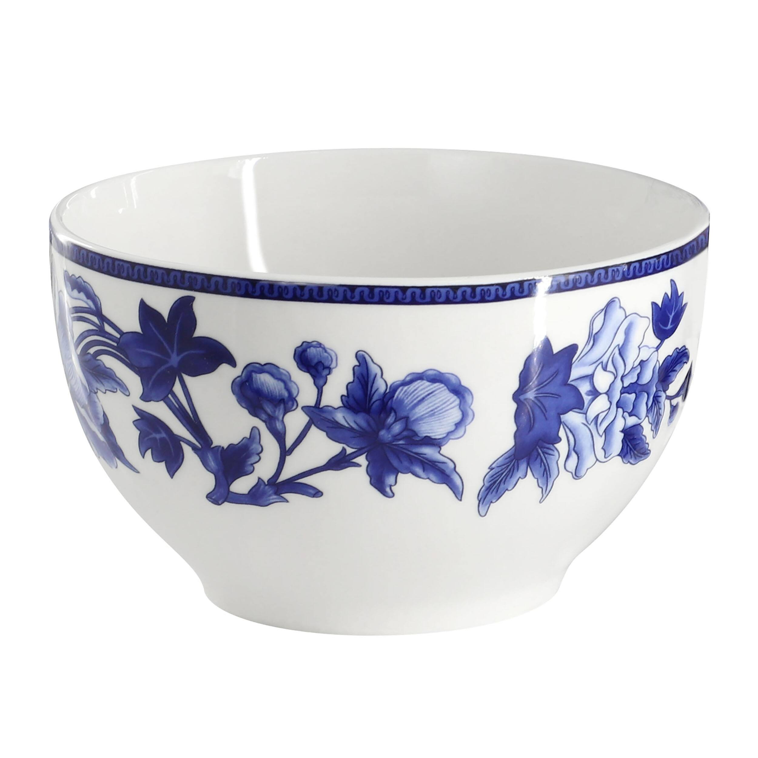 Alt View 4. Elama - Elama Cattleya Orchid 16 Piece Round Porcelain Dinnerware Set in Blue and White - Blue and White.