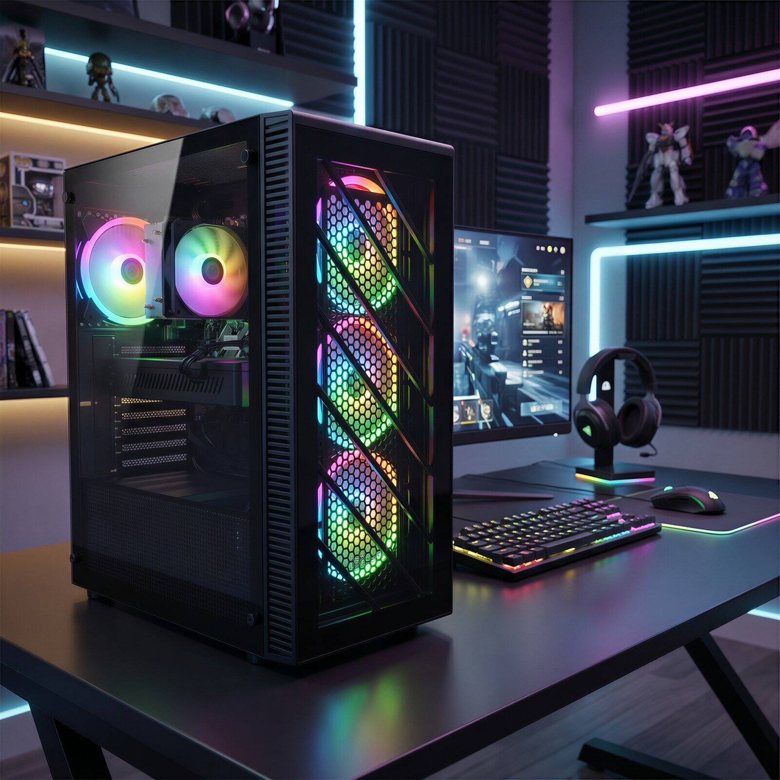 Alt View 1. STGAubron - STGAubron Gaming Desktop PC, Radeon RX 590 8G, Intel Core i7 up to 3.9G, 32GB RAM, 1TB SSD, 600M WiFi, BT 5.0, Win11H - Black.