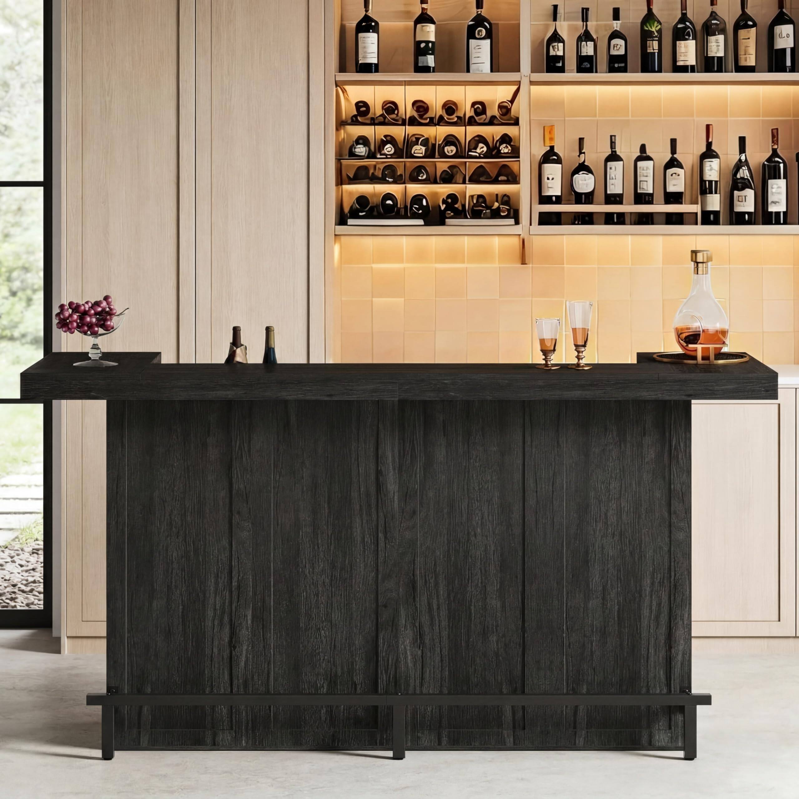 Alt View 4. Tribesigns - 70.9-Inch Extra-Long Home Bar Table with Storage Shelves and Footrest for Kitchen or Living Room - Grey.