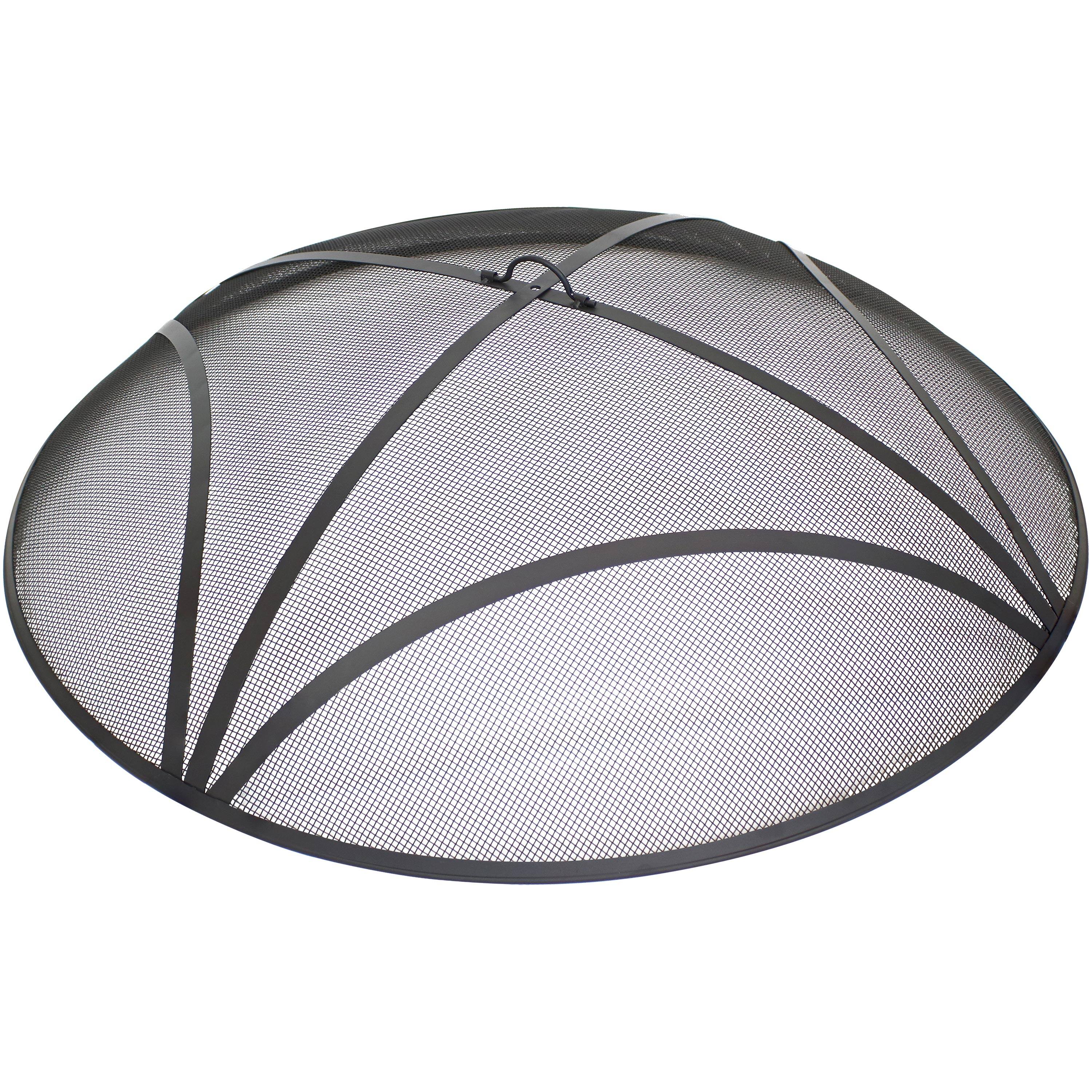 Front. Sunnydaze - 36 in Reinforced Steel Mesh Round Fire Pit Spark Screen - Black.