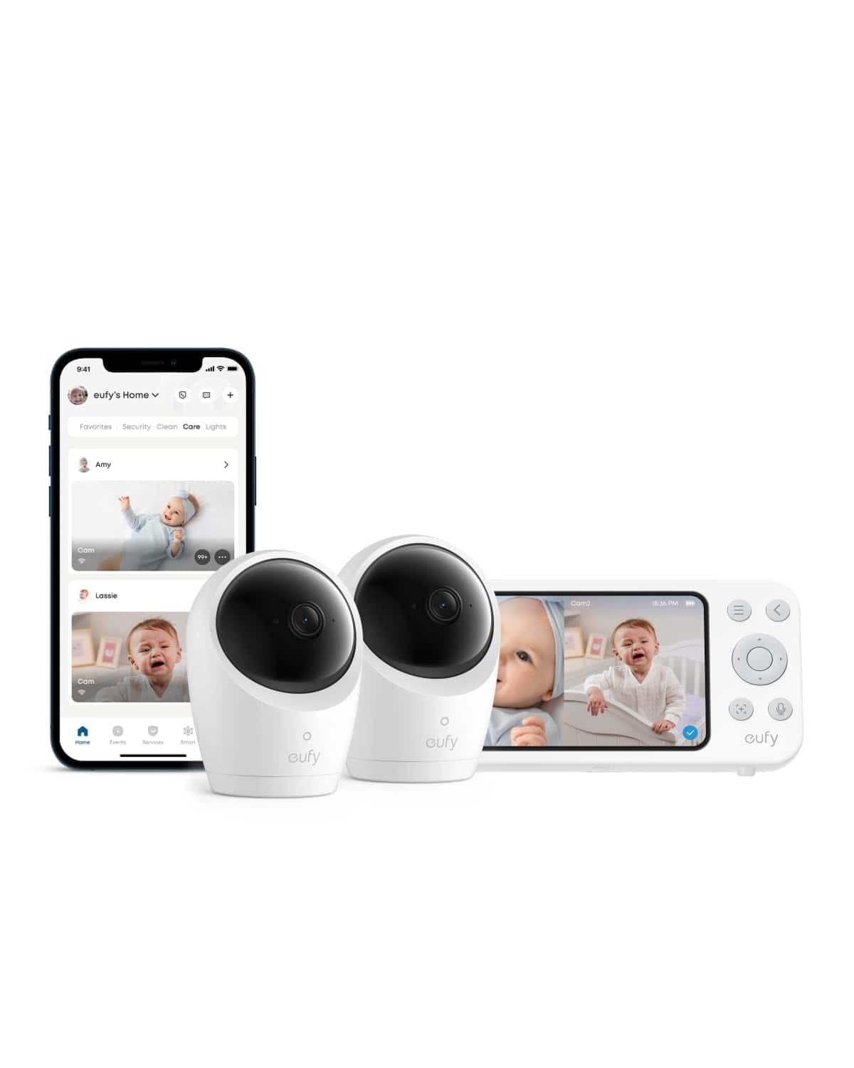 eufy - Baby Monitor E20 with 2 Cameras, Split Screen, 2K HD Camera, 5'' 720p Display