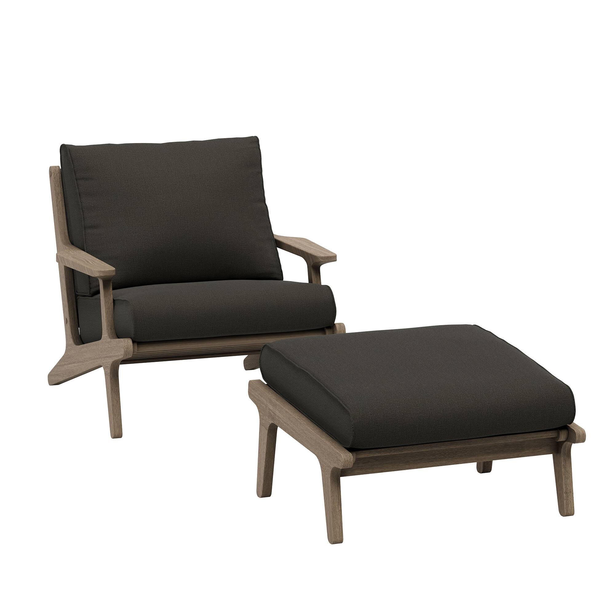 Angle. Modway - Saratoga Outdoor Teak Wood Chair and Ottoman Set by Modway - Weathered Gray Flint.