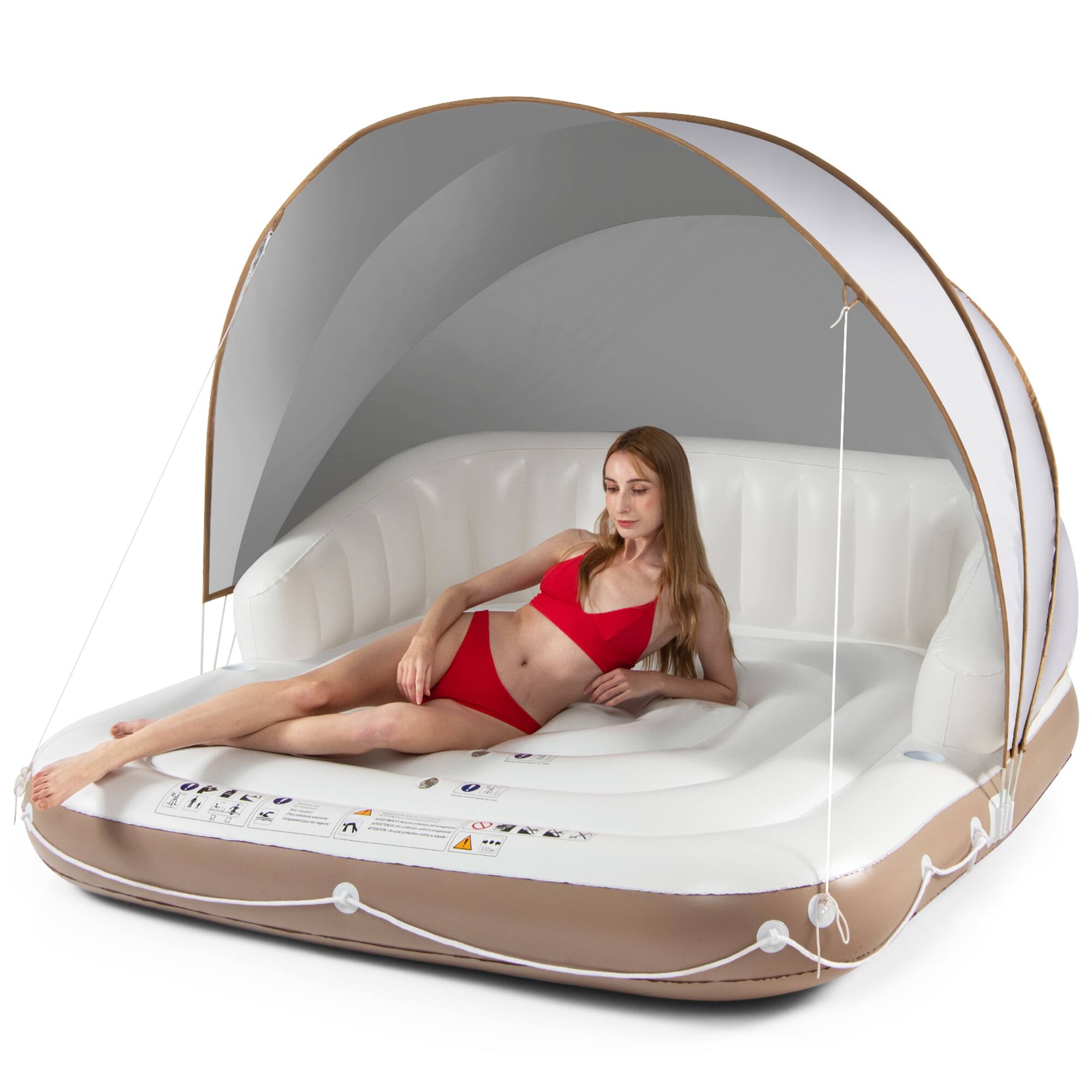 Alt View 9. Gymax - Gymax Floating Canopy Island Inflatable Pool Float Lounge Raft w/ Retractable Canopy - White, Brown, Silver.
