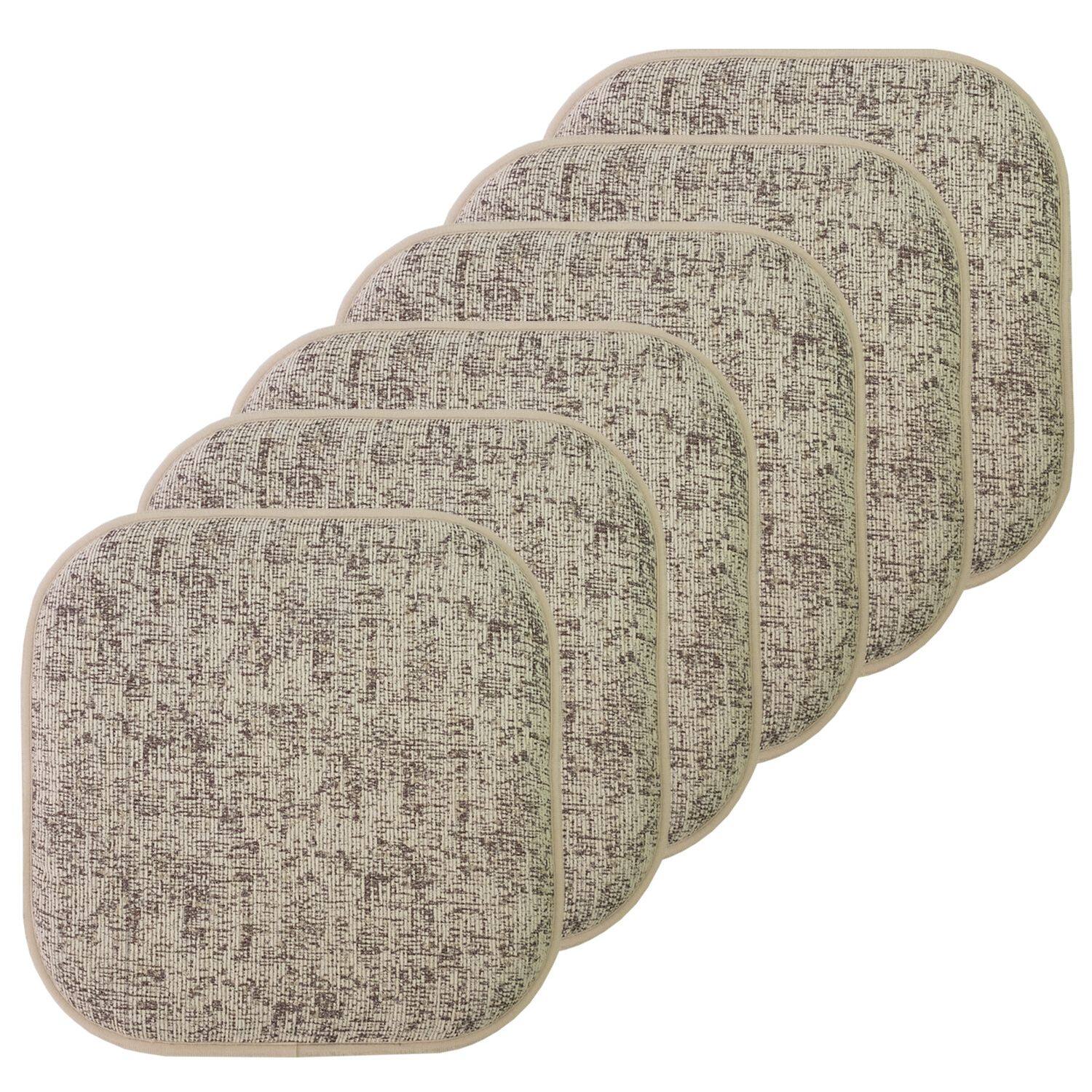 Front. Sweet Home Collection - Broadway Memory Foam No Slip Back 16" x 16" Chair Pad Cushion, 6-Pack - Cream/Chocolate.