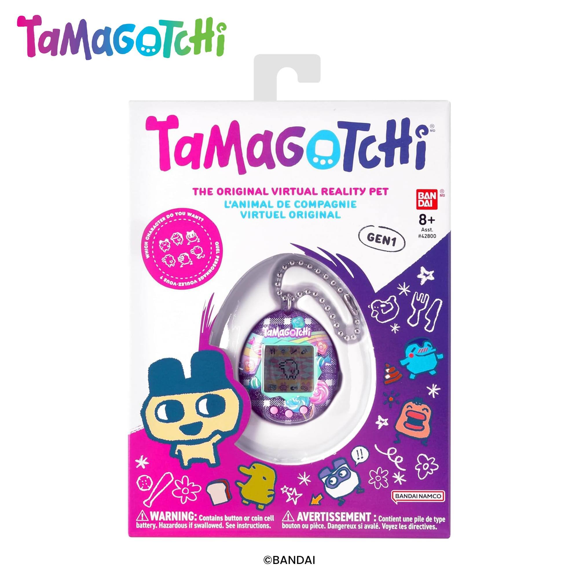TaMaGoTcHi TaMaGoTcHi TCHi THE ORIGINAL VIRTUAL REALITY PET 2 BAN L'ANIMAL DE COMPAGNIE DAI DO TOU VIRTUEL ORIGINAL WANTY 8+ GHARACTER GEN1 42800 Asst I T98 Fhoh OA-E7100A PERSONNAGE aMaGOTCHi RANDAI NAMCO WARNING: Contains button or coin cell battery. Hazardous if swallowed. See instructions. bouton ou pièce. Dangereux si avalé. Voyez les directives. BANDAI