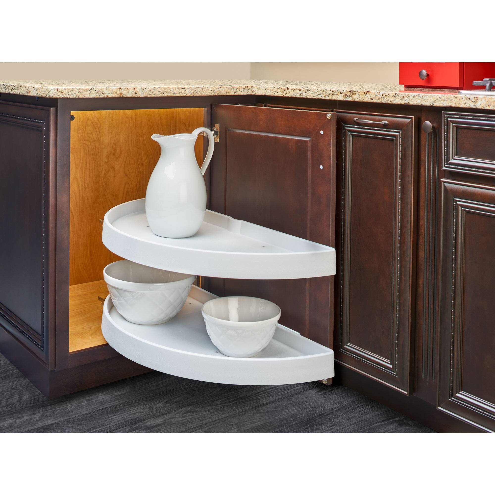 Alt View 1. Rev-A-Shelf - Rev-A-Shelf 39" Lazy Susan Half-Moon Polymer Two-Tier Blind Cabinet 6882-39-11-570 - White.