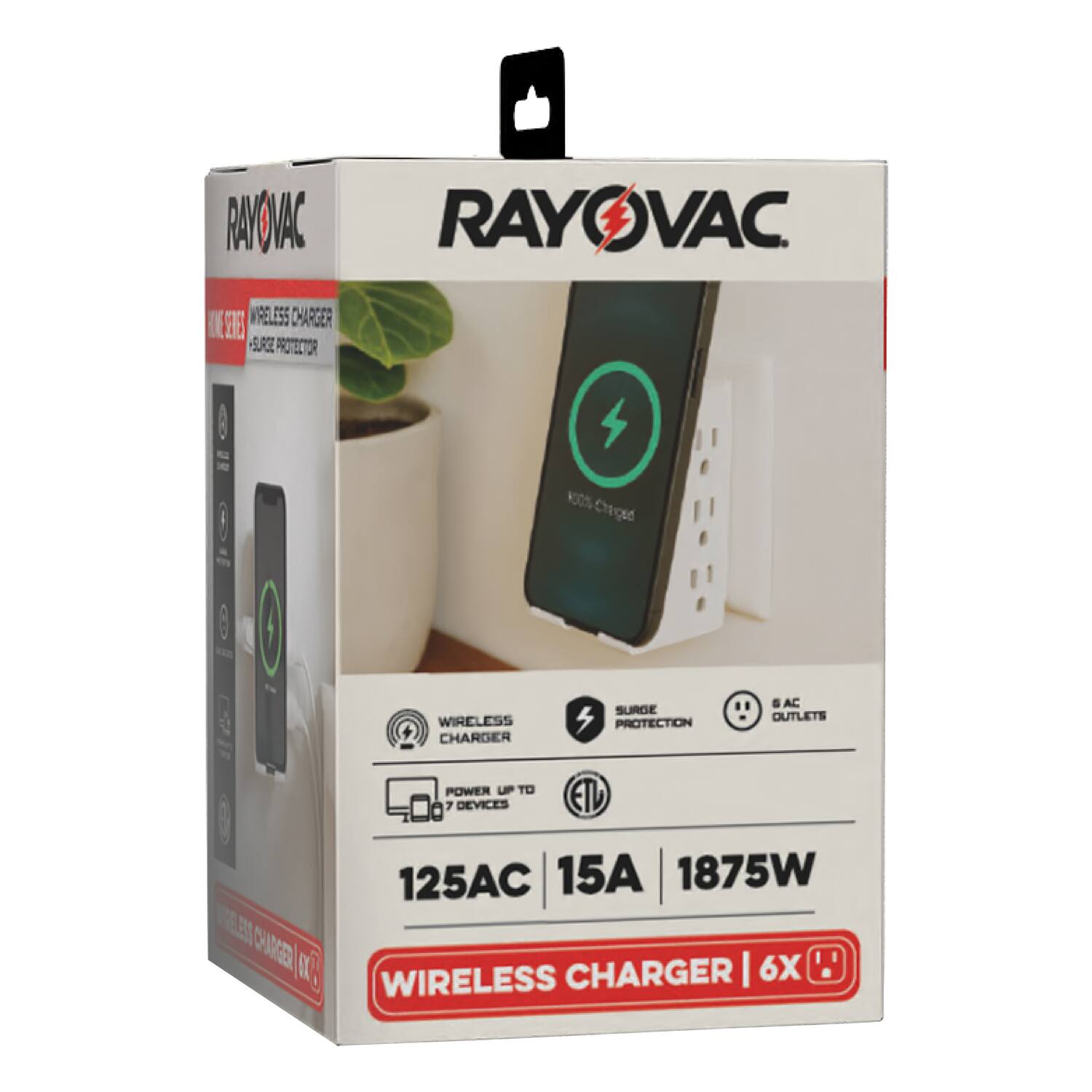 RAYOVAC RAYOVAC DE ETE WIRELESS CHARGER 5RE PROTECTOR 8 KOOS Criqed WIRELESS CHARGER SURGE PROTECTION 6 AC OUTLETS POWER UP TO 7 DEVICES ETL 125AC 15A 1875W 231 CHa 03 CHARGER I 6X WIRELESS