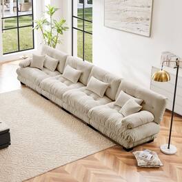 LOVMOR - 4 Seater Chenille Modular Sectional Couch Deep Seat Compressed Pack For Living Room Apartment Office Plush Den - Light Coffee