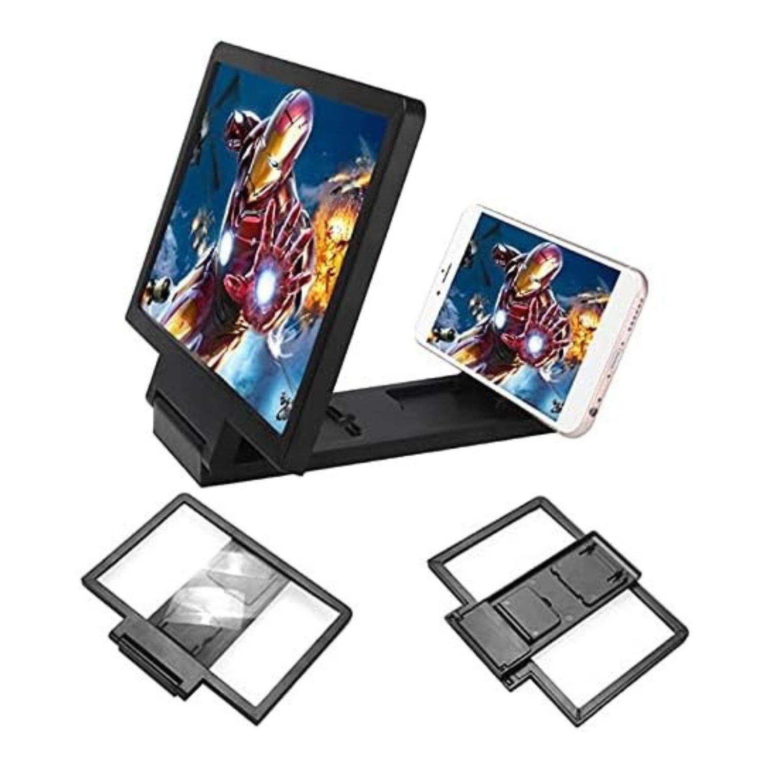 Angle. Stock Preferred - 3D Mobile Phone Screen Magnifier Stand 7.8” Foldable HD Amplifier with Anti-Slip Holder - Black.