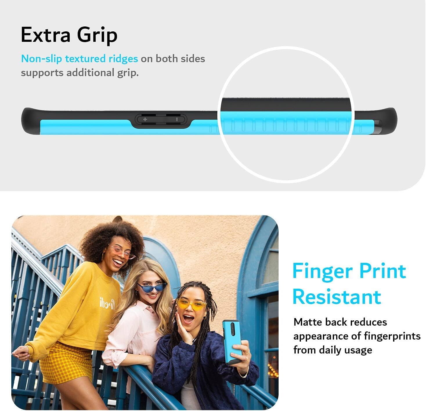Extra Grip  
Non-slip textured ridges on both sides supports additional grip.

Finger Print Resistant  
Matte back reduces appearance of fingerprints from daily usage