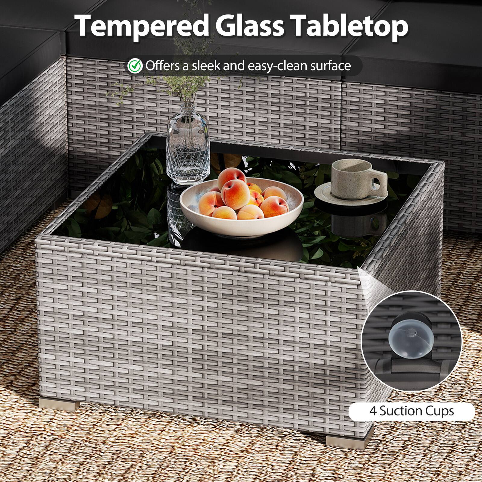 Tempered Glass Tabletop

- Offers a sleek and easy-clean surface
- 4 Suction Cups