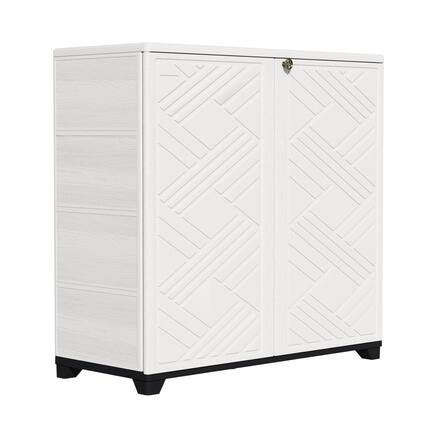 Front. Yardgrace - Diamond-Shaped Outdoor Storage Cabinet, Space-Saving for Balcony, Patio & Entryway Small Item Organization,Resin - white.