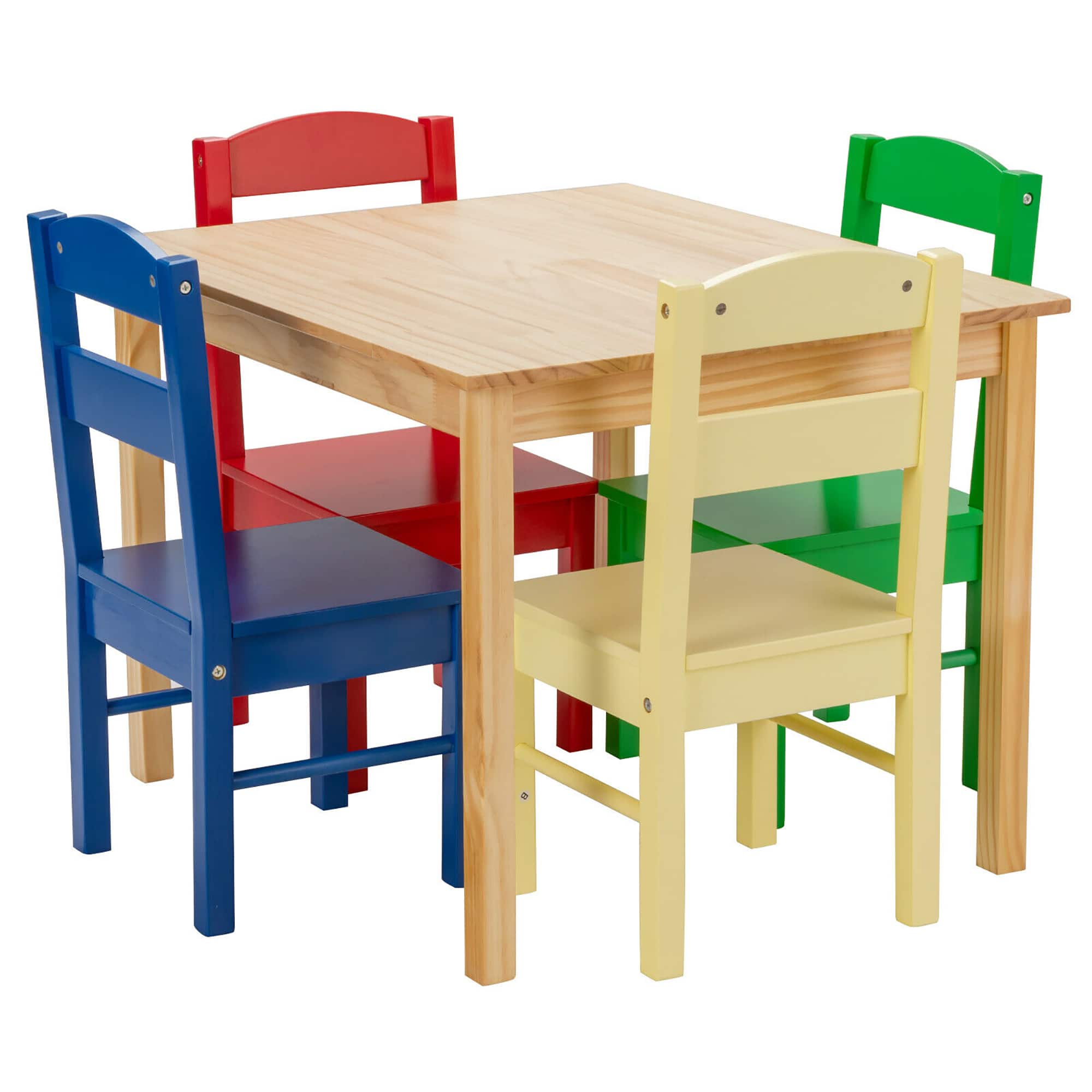 Costway - Kids 5 Piece Table Chair Set Pine Wood Children Play Room Furniture - Multicolor