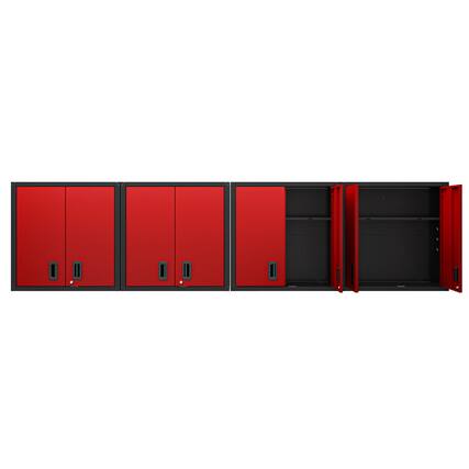 Front. TinyHomie - Set of 4 Wall Mounted Lockable Metal Storage Cabinet with Two Doors and One Shelf for Garage Utility Room in Red - Red+Black.
