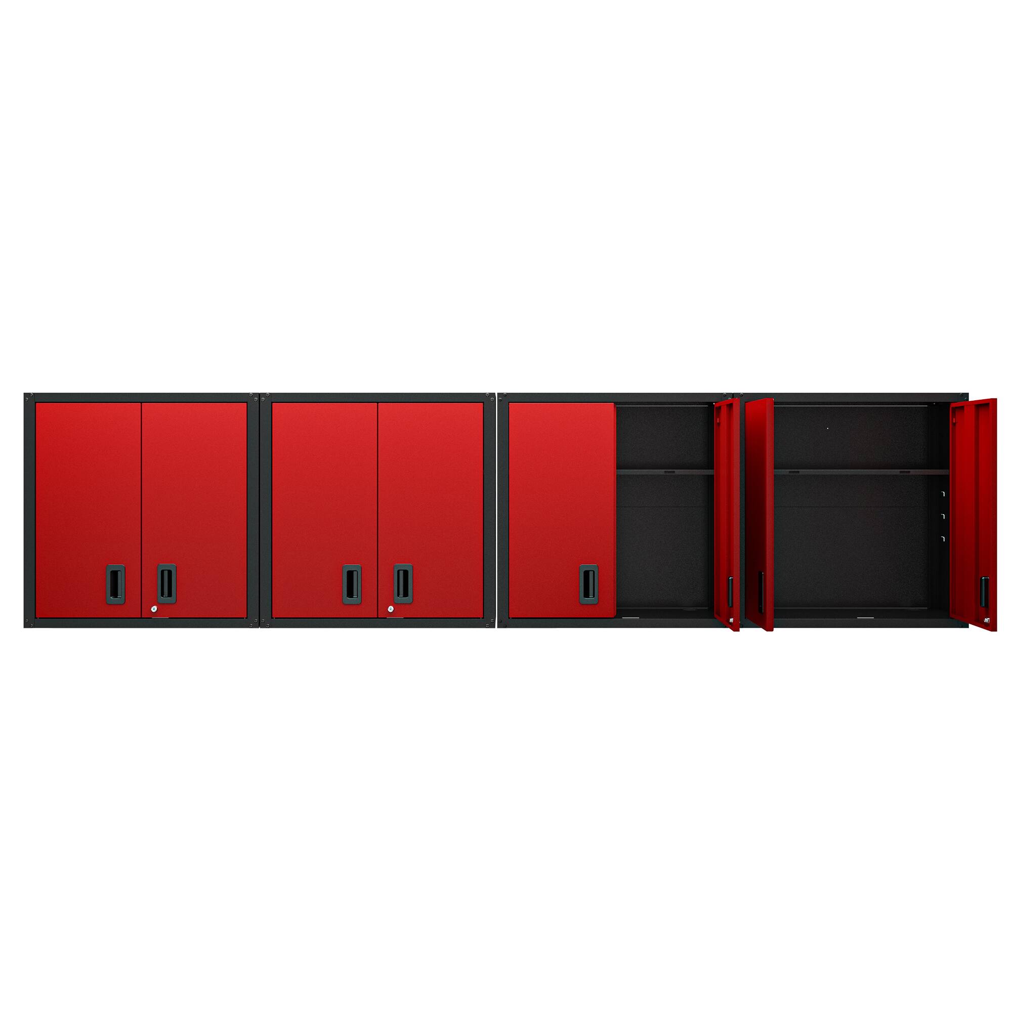 Front. TinyHomie - Set of 4 Wall Mounted Lockable Metal Storage Cabinet with Two Doors and One Shelf for Garage Utility Room in Red - Red+Black.